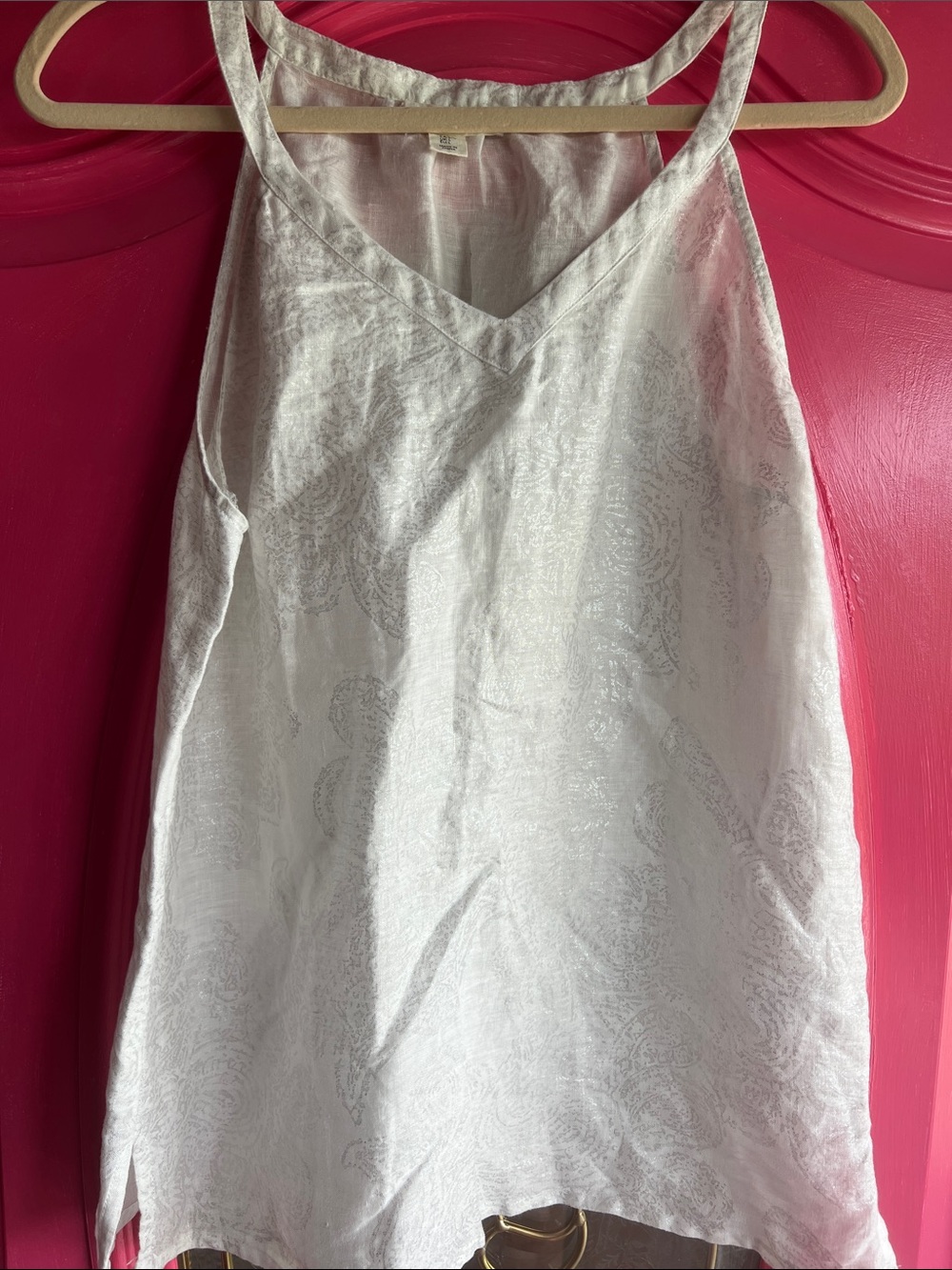 Artisan Ny White Paisley Jacquard Linen V-Neck Cami - Large